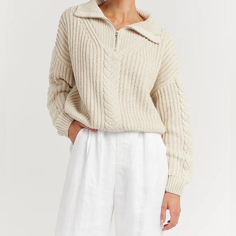 Dissh Barnett Cable Zip Front Knit in Stone